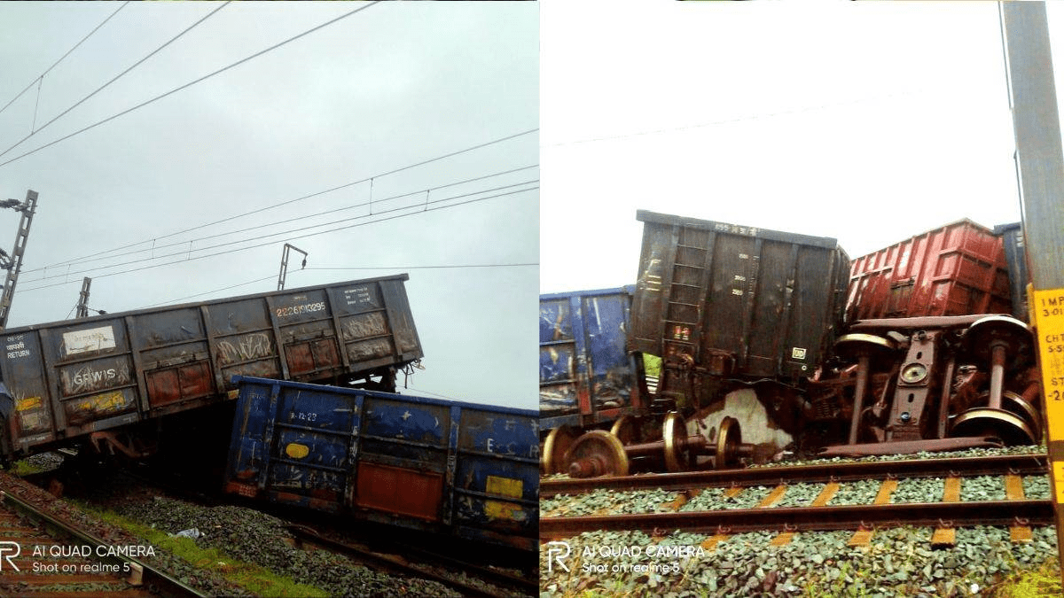 डांगुवापोसी यार्ड में कई बोगियां हुईं बेटपरी, एक के ऊपर एक चढ़ी बोगियां