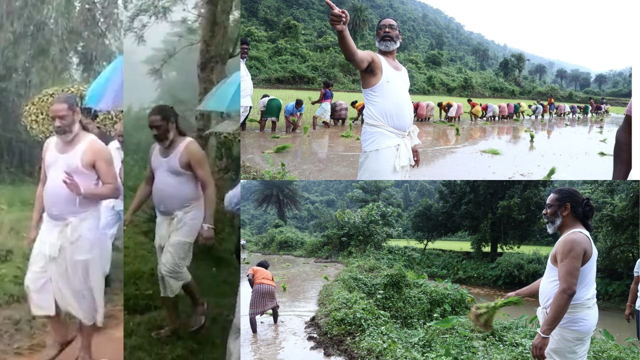 बारिश में भीगते हेमंत सोरेन ने किसानों से की मुलाकात, सिंचाई समस्याओं का लिया जायजा