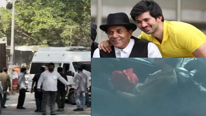 पोते करण देवोल ने धर्मेंद्र की अस्थियाँ लेने के लिए पवन हंस श्मशान पहुँचे