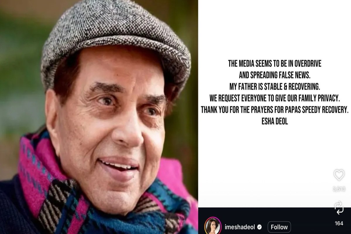 धर्मेंद्र की तबीयत को लेकर फैली अफवाहें गलत, बेटी ने बताया—एक्टर सुरक्षित और रिकवर कर रहे हैं