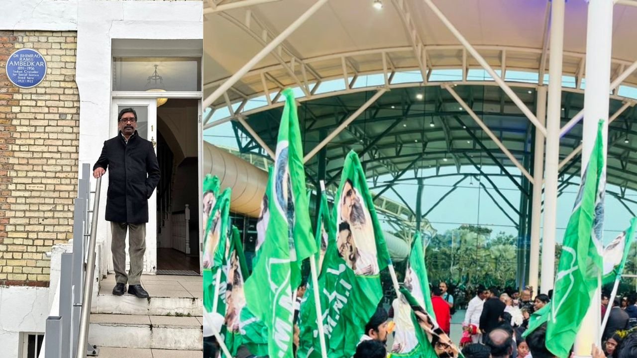 मुख्यमंत्री हेमंत सोरेन 10 दिनों के विदेश दौरे के बाद रांची लौटे, एयरपोर्ट पर JMM कार्यकर्ताओं ने किया जोरदार स्वागत