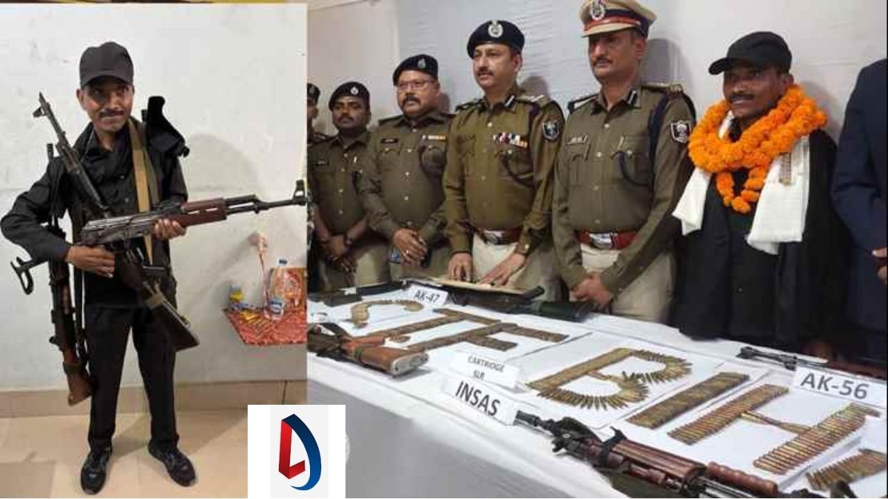 नक्सली कमांडर सुरेश कोड़ा ने किया सरेंडर, एके-47, एके-56 और इंसास राइफल पुलिस को सौंपे