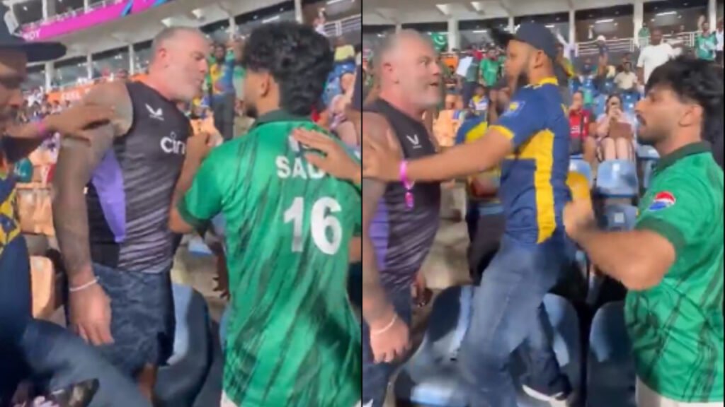 ENG VS PAK:बीच स्टेडियम में पाकिस्तानी फैंस ने की बदसलूकी, वीडियो में देखें इंग्लैंड फैंस पर कैसे निकाली फस्ट्रेशन? | T20 World Cup ENG vs PAK match pakistan fan fights with england supporter in stadium