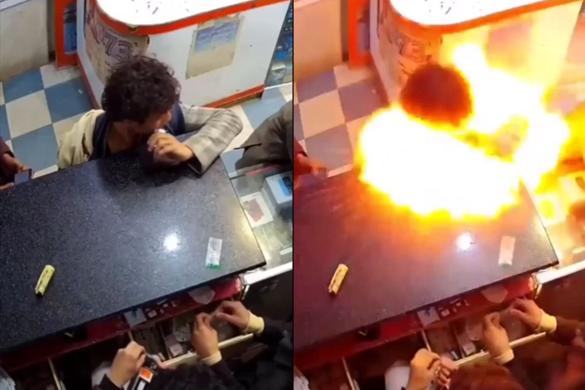 फोन की बैटरी चबाते ही हुआ जोरदार ब्लास्ट, सेकंडों में दुकान में मच गया हड़कंप