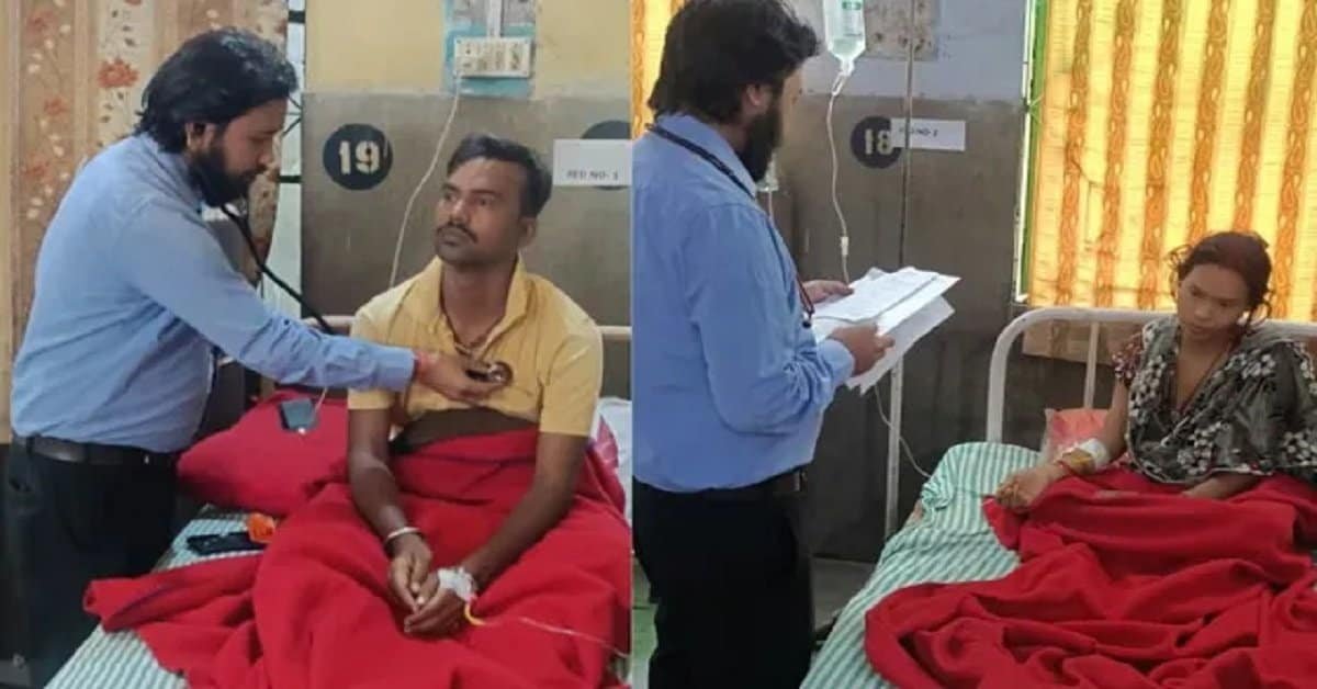 गैस रिसाव से प्रभावित परिवार का अस्पताल में उपचार.