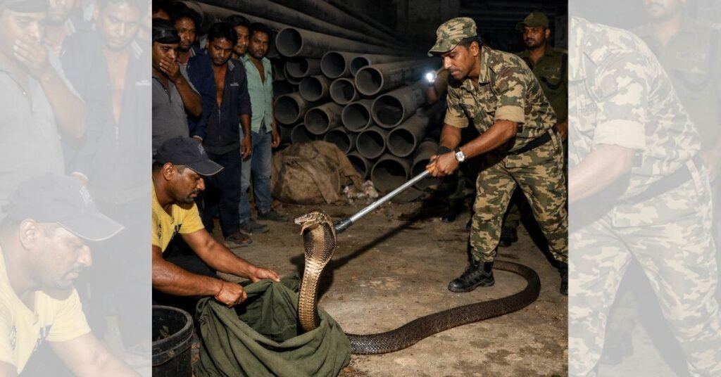 Chaibasa Cobra Rescue : पाइप गोदाम में घुसा था 12 फुट लंबा कोबरा, रात भर लोगों की अटकी रहीं सांसें, वन कर्मी ने किया रेस्क्यू