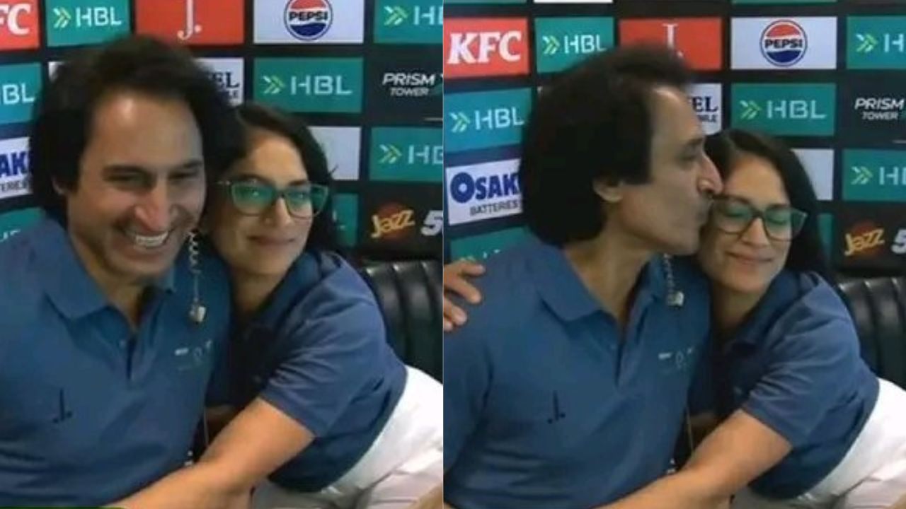 PSL 2026 के दौरान पूर्व पाकिस्तानी क्रिकेटर रमीज राजा ने महिला कमेंटेटर को किया किस; देखें VIDEO